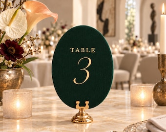 Luxury Velvet Wedding Table Numbers, Gold Lettering Signs with Holder, Elegant Reception Centerpiece and Table Decor