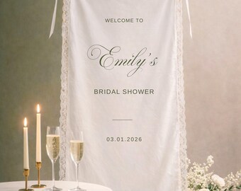 Personalized Lace Linen Wedding Welcome Sign: Bridal Shower, Engagement Party