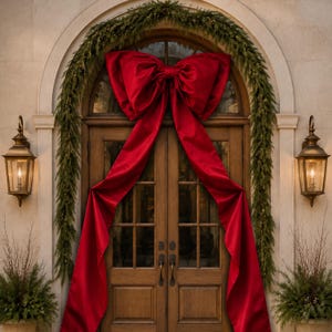 Oversized Deep Red Christmas Bow, Giant Holiday Door Bow, Large Satin Ribbon Bow, Front Door Decor, Christmas Tree Topper, Festive Decor