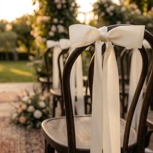 Wedding Aisle Decor, Pre Tied Wedding Chair Bows, Satin Chair Sashes, Minimalist Wedding Chair Decorations with Long Ribbon Tails, Chair bow