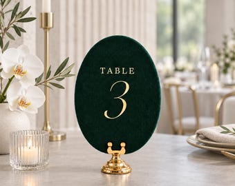 Elegant Gold Velvet Wedding Table Numbers with Display Holder, Luxury Reception Signs, Unique Table Decor for Weddings