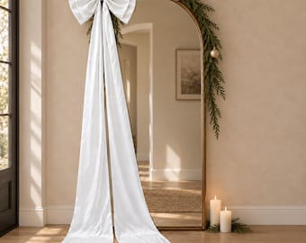 Oversized White Satin Bow, Giant Christmas Tree Topper, Extra Long Ribbon Bow, Elegant Holiday Home and Party Decoration