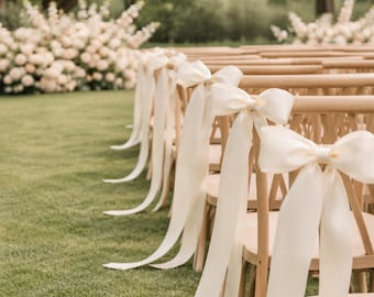 Romantic Wedding Chair Bows, Pre Tied Satin Chair Decor, Elegant Bridal Ceremony and Reception Chair Styling