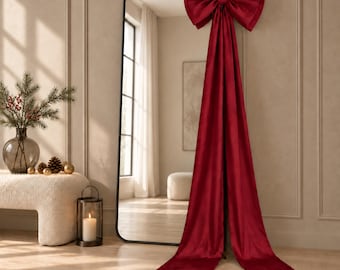 Oversized Deep Red Christmas Bow, Giant Holiday Door Bow, Large Satin Ribbon Bow, Front Door Decor, Christmas Tree Topper, Festive Decor