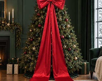 Oversized Christmas Bow, Giant Holiday Tree Topper, Large Decorative Ribbon Bow for Front Door, Wreath, Fireplace and Staircase