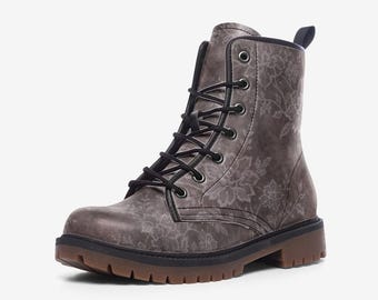 Desert Lace Boho Combat Boots | Vintage Floral Grunge Boots | Earthy Festival Lace-Up Boots | Wildheart Ragz
