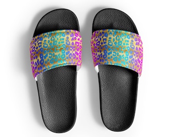 Metallic Rainbow Leopard Print Women's slides