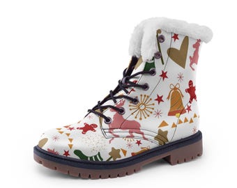 Christmas Pattern Unisex Lace Up Winter Boots Fashion Comfort Chukka Boots