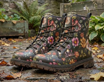 Moon Garden Floral Print Casual Vegan Leather Lightweight boots MT