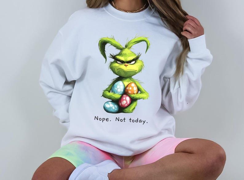 Front and Back- Funny Grinch Easter Sweatshirt, Cute Holiday Movie Lover Jumper, Unisex Crewneck Pullover,Easter Bunny Sweatshirt