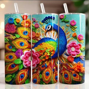 Peacock Colorful Floral Pattern Stainless steel tumbler