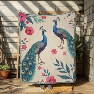Peacock Floral Pattern Woven Blankets