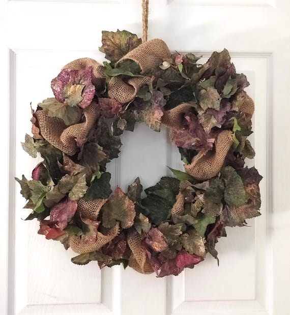 Grape Leaf and Burlap Wreath