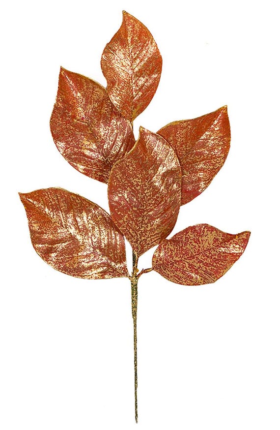 19.5" Metallic Gold/Red Burgundy Magnolia Spray