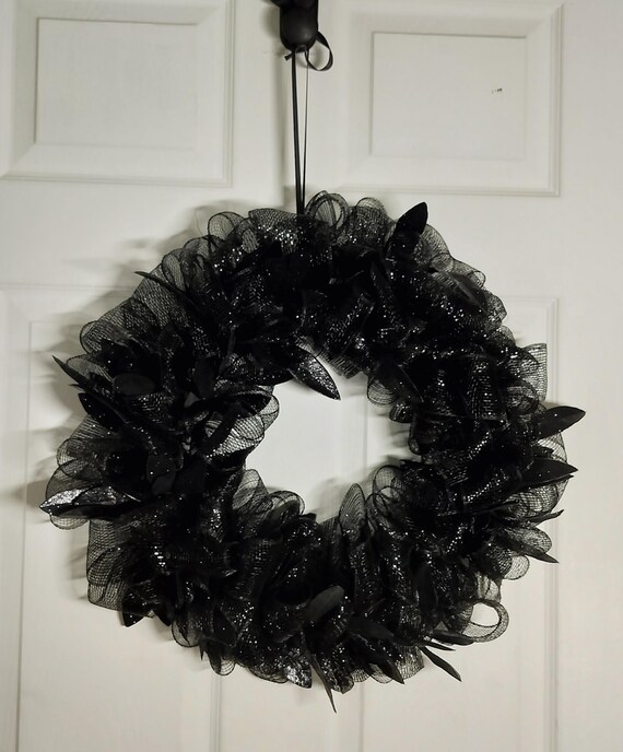 Black Mesh and Glitter Wreath