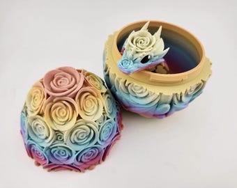 Ensemble imprimé 3D de dragon rose, dragon et oeuf, décoration fantastique, oeuf de dragon, nouveau-né dragon, dragon sur le thème de la rose, décoration de créature magique