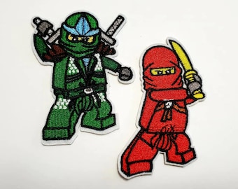 Red Ninja Patch, Green Ninja Iron on, patches for jackets, embroidered patch, iron on patch, ninja gifts, ninja heat transfer, party favour