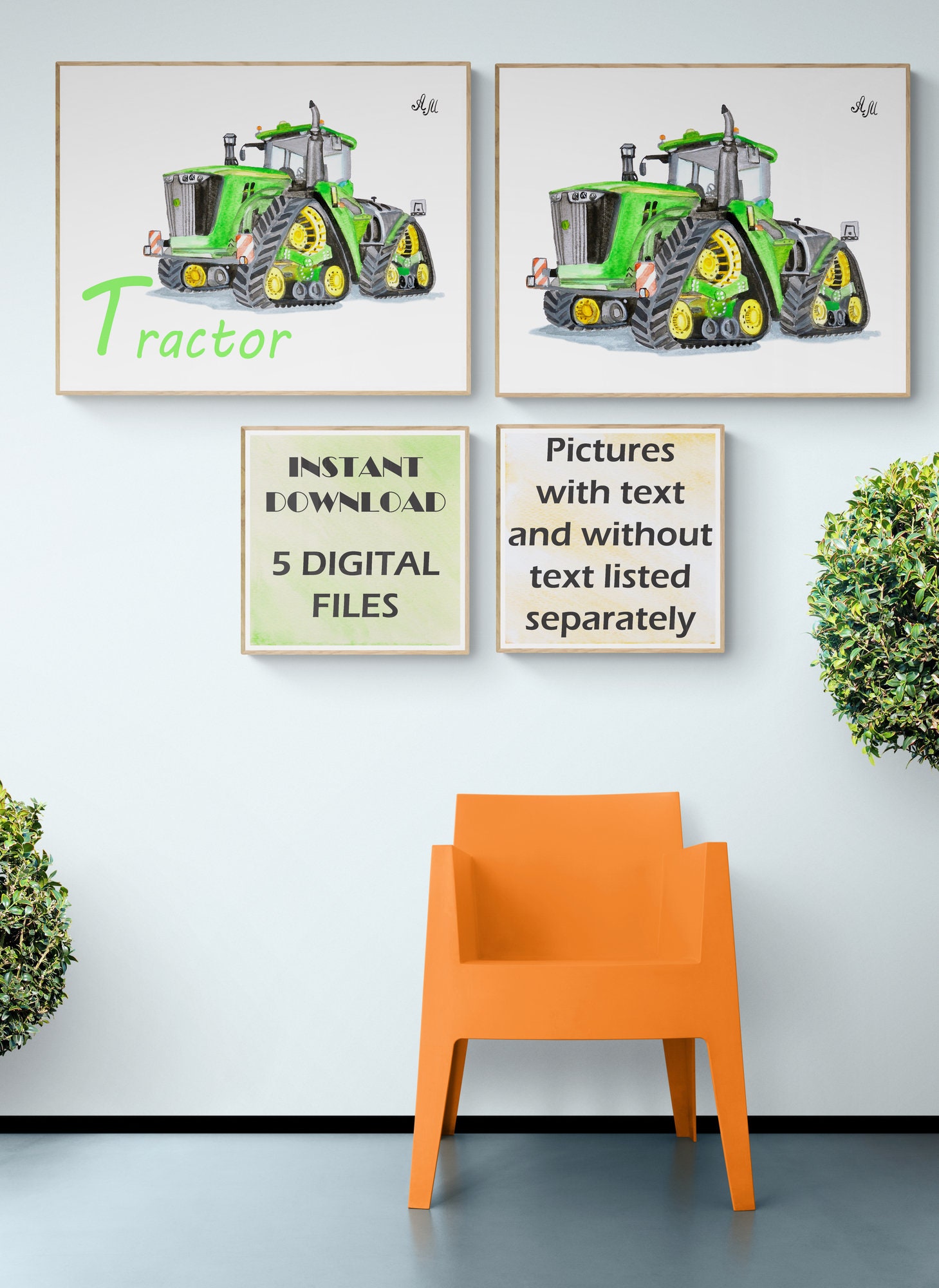 Tractor Wall Art, Tractor Nursery, Modern Tractor, Printable Art, Transportation Wall Art, Kids ...