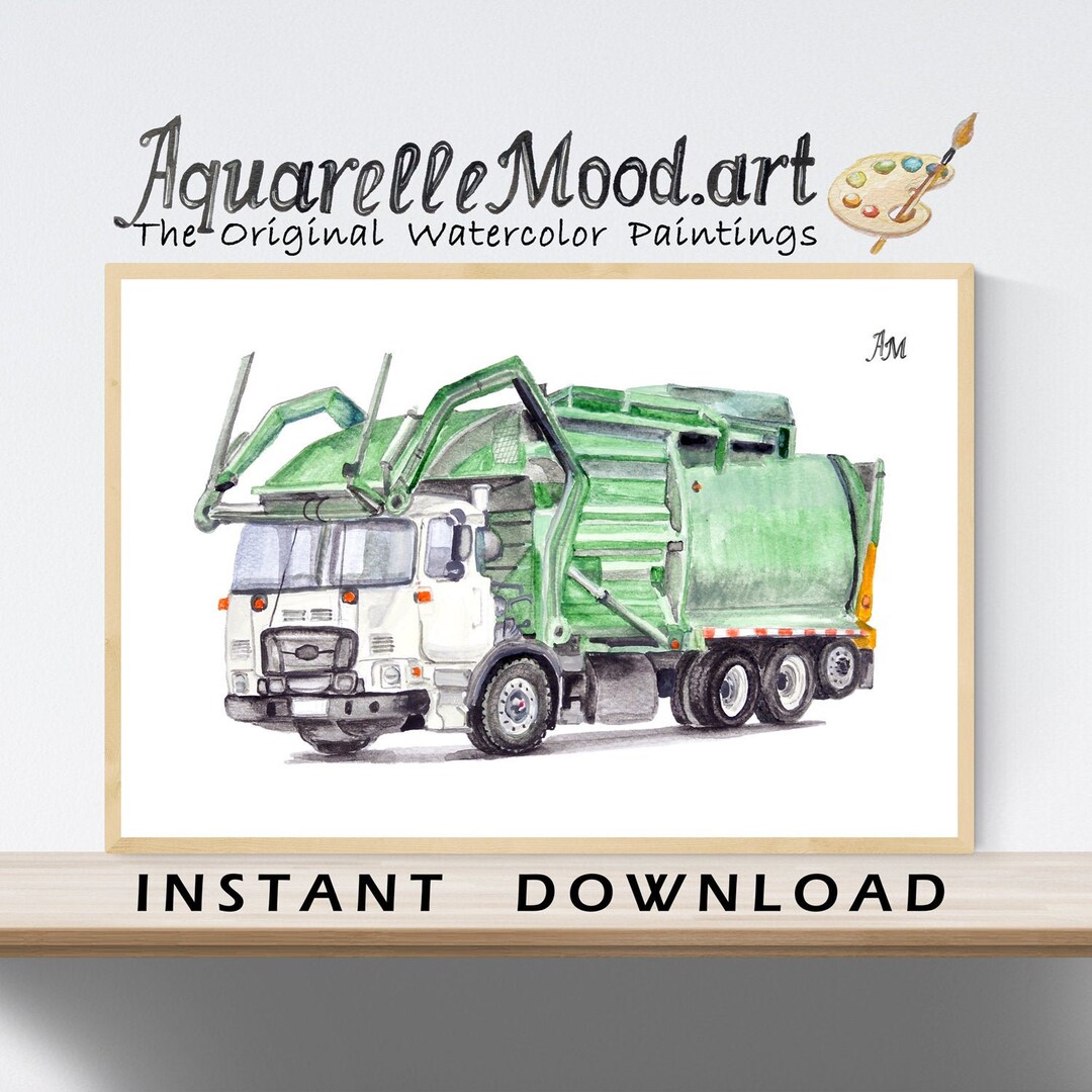Garbage Truck Print Printable Garbage Truck Watercolors - Etsy