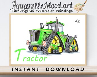 Tractor Wall Art, Tractor Nursery, Modern Tractor, Printable Art, Transportation Wall Art, Kids Bedroom Decor, Farm Vehicles Preschool