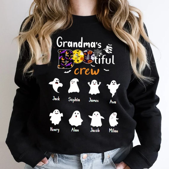 AlanColesShop Grandma Halloween Crew Personalized Sweatshirt, Halloween Grandma Sweater, Personalized Grandma Sweatshirt with Kids Names, Grandma Sweat