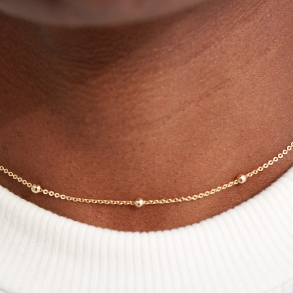 Satellite choker necklace, 18k gold plated beaded choker necklace, simple dainty necklace, every day necklace, layering necklace