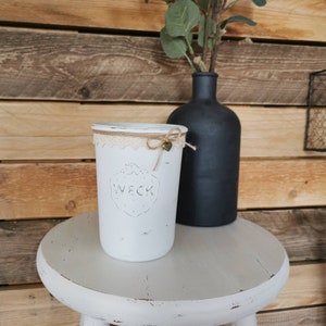 Vase Lantern Shabby Chic Vintage Handmade Gift Idea Lace Loop Antique White Glass
