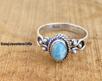 Larimar Gemstone Ring, 925 Sterling Silver, Statement Ring, Handmade Ring, Dainty Ring, Worry Ring, Rings For Women, Gift For Her, B1486