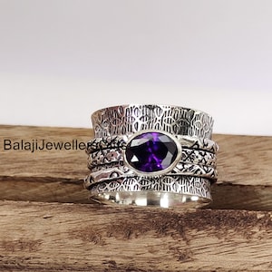 925 Sterling Silver Ring, Amethyst Gemstone Ring, Spinner Ring, Anxiety Ring, Handmade Ring, Meditation Ring, For Women Gift, Beautiful Ring