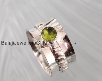 Peridot Gemstone Ring, Spinner Ring, Anxiety Ring, Boho Ring, Handmade Ring, Meditation Ring, Women Jewellery, Gift For Her, Wedding Gift,