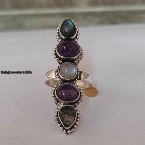 Amethist, maansteen, labradoriet edelsteenring, handgemaakte ring, fidgetring, statementring, designerring, kerstcadeau, damesring,