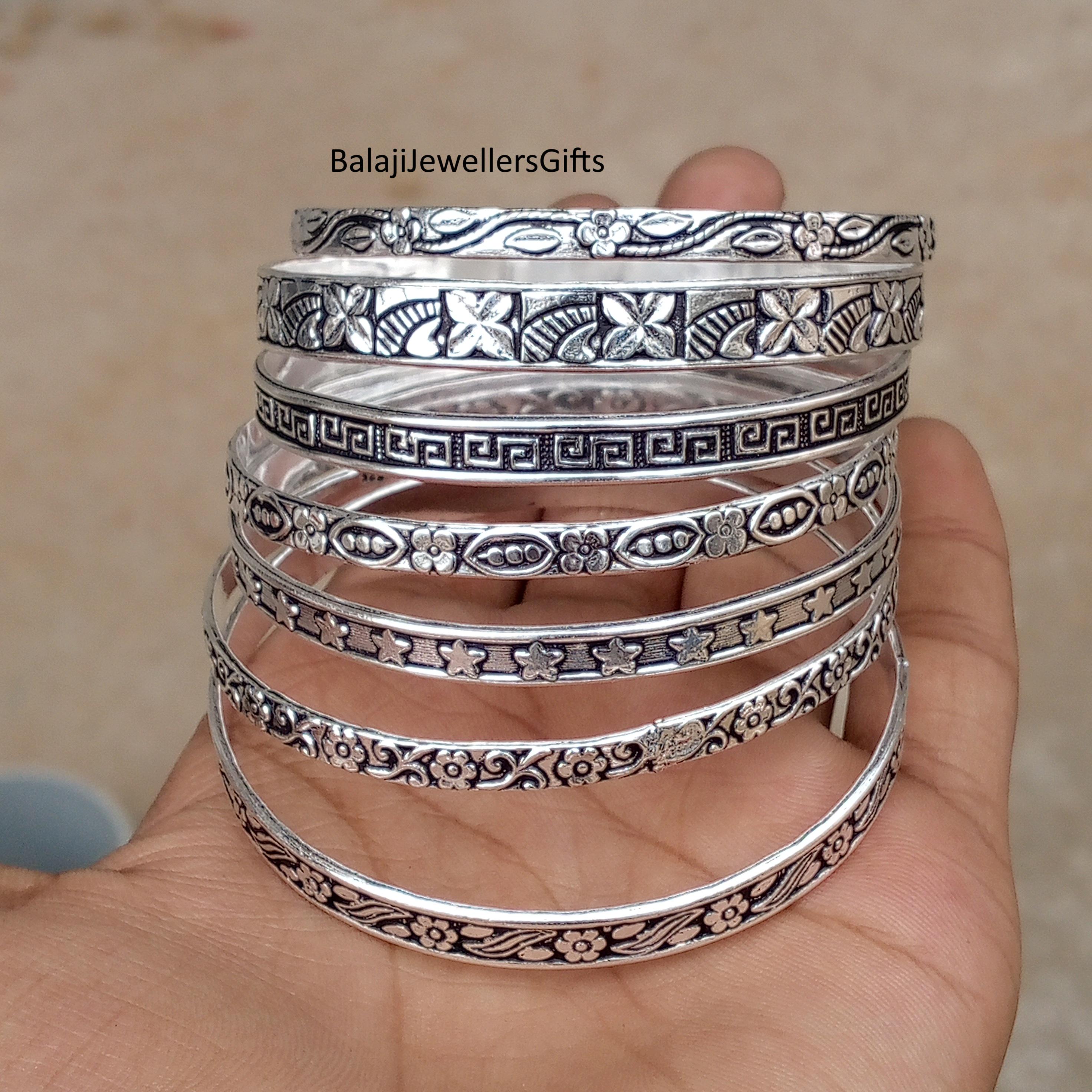 Set of 07 Bangles, 925 Sterling Silver Bangles, Handmade Woman ...