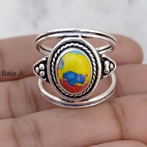 Yellow Turquoise Gemstone Ring, 925 Sterling Silver, Fidget Ring, Statement Boho Ring, Handmade Ring For Women, Gift For Girlfriend,  B174