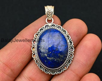 Ciondolo in lapislazzuli, collana in argento sterling 925, ciondolo fatto a mano, ciondolo importante, gioielli in argento boho, regalo di compleanno per lei - Italia