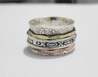 Argent sterling 925, bague anti-anxiété, bague bohème, bague spinner fidget, bague de méditation, bague faite main pour femme, bague cadeau parfaite,