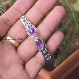 Amethyst Armreif: Sterling Silber Armspange, Boho Hippie Schmuck