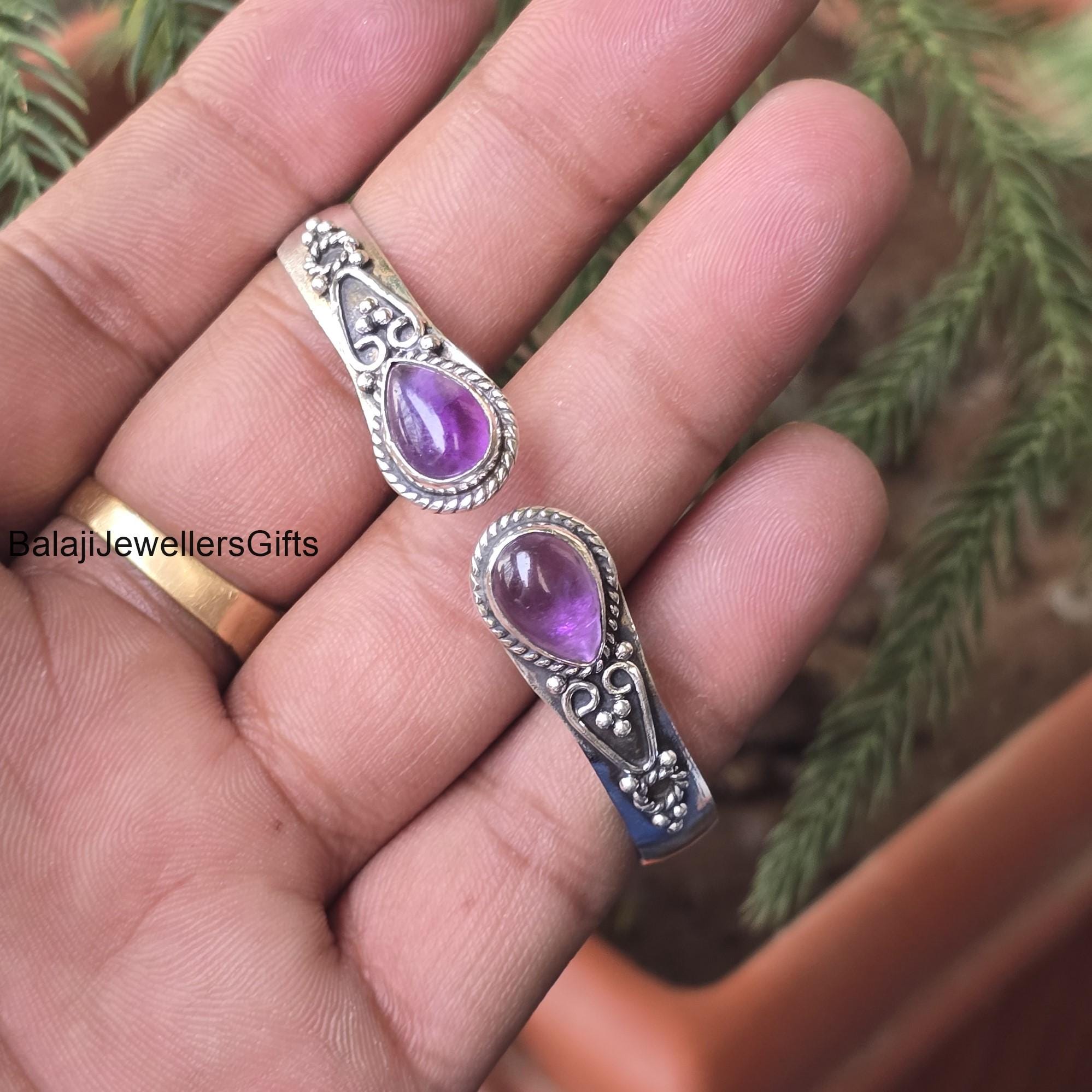 Amethyst Edelstein Armreif, 925 Sterling Silber, Geschenk für Frauen, Hochzeit Armreif. Einstellbar filigran, Designer Armreif, Geschenk für sie,