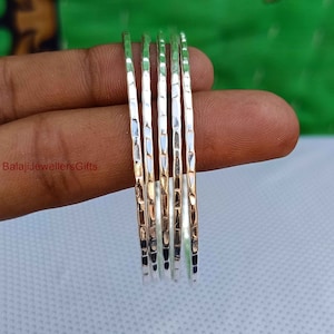 Stacking Bangle in Sterling Silver, Sterling Silver Bangle Set, Set of 5 Bangles, Thin Stacking, Bangles, Silver Bracelet Set, 7 Day Bangles
