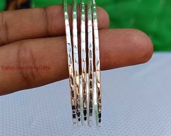 Stacking Bangle in Sterling Silver, Sterling Silver Bangle Set, Set of 5 Bangles, Thin Stacking, Bangles, Silver Bracelet Set, 7 Day Bangles