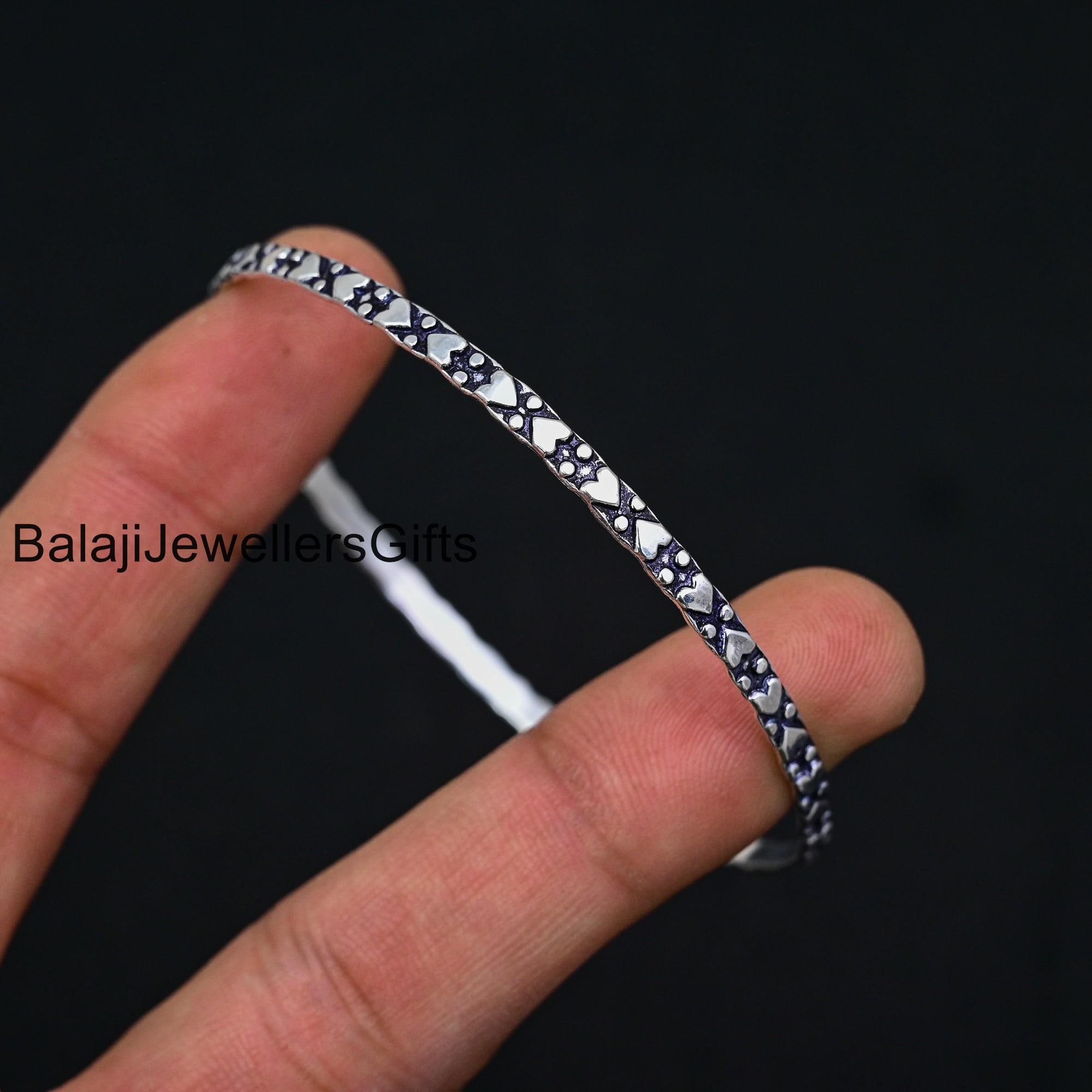 Heart Silver Bangle Set, 925 Sterling Silver, Boho Beautiful