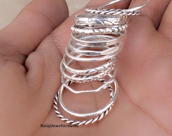 Anillo apilable de 12 hilos en plata de ley 925, anillo de meditación, anillo llamativo, anillo hecho a mano para hombre y mujer, regalo de cumpleaños para ella.