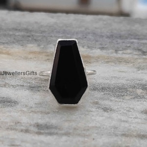 Black Onyx Gemstone Coffin Ring, Coffin Ring, Handmade Ring, Black Gemstone Ring, Popular Ring, Anxiety Ring, Gift For Her, Boho Ring, B1679