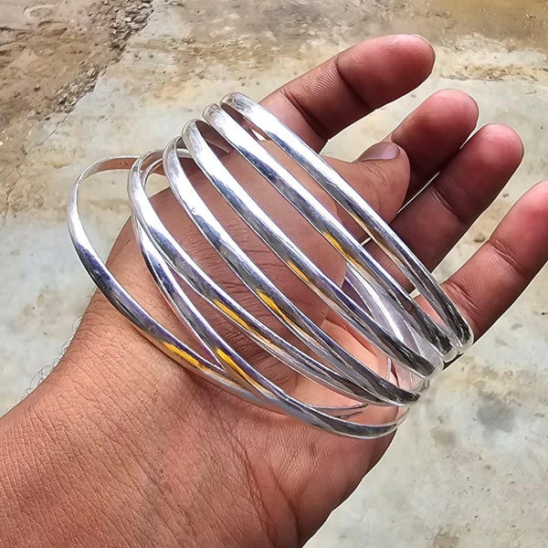 Handmade Sterling Silver Bangle Set, Boho Wrist Stack, Set of 7