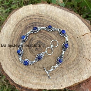 Lapis Lazuli Gemstone Bracelet, 925 Sterling Silver Bracelet, Popular Gemstone Bracelet, Classic Bracelet, Handmade Silver Jewelry,  B975