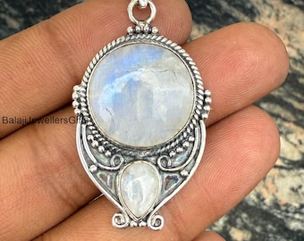925 Sterling Silver, Natural Moonstone Pendant, Round Gemstone Pendant, Handmade Pendant, Birthday Jewelry, Gift For Her, Silver Jewelry,