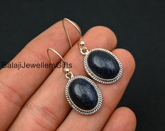 Ręcznie robione kolczyki z niebieskimi kamieniami złota: owalne kolczyki ze srebra próby 925 w stylu boho