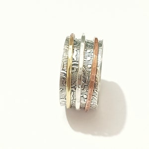 Three Tone Spinner Ring, 925 Sterling Silver, Meditation Spinner Ring, Statement Ring, Handmade Ring For Woman’s, Perfect Gift Ring,    B169