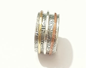 Dreifarbiger Spinnerring, 925er Sterlingsilber, Meditations-Spinnerring, Statement-Ring, handgefertigter Ring für Frauen, perfekter Geschenkring, B169