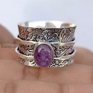 Amethyst Spinner Ring: Handmade 925 Sterling Silver Meditation Band