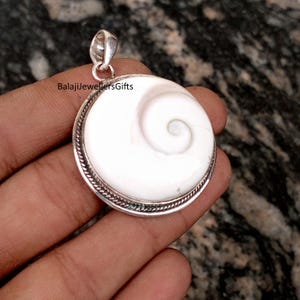 Shiva Auge Muschel Edelstein Anhänger, 925 Sterling Silber, handgemachter großer Anhänger, Frauen Anhänger, runde Form Anhänger, Boho Anhänger,